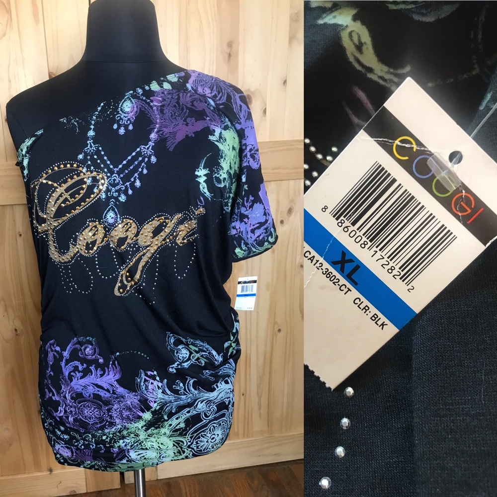 NWT Coogi one shoulder knit tunic top XL